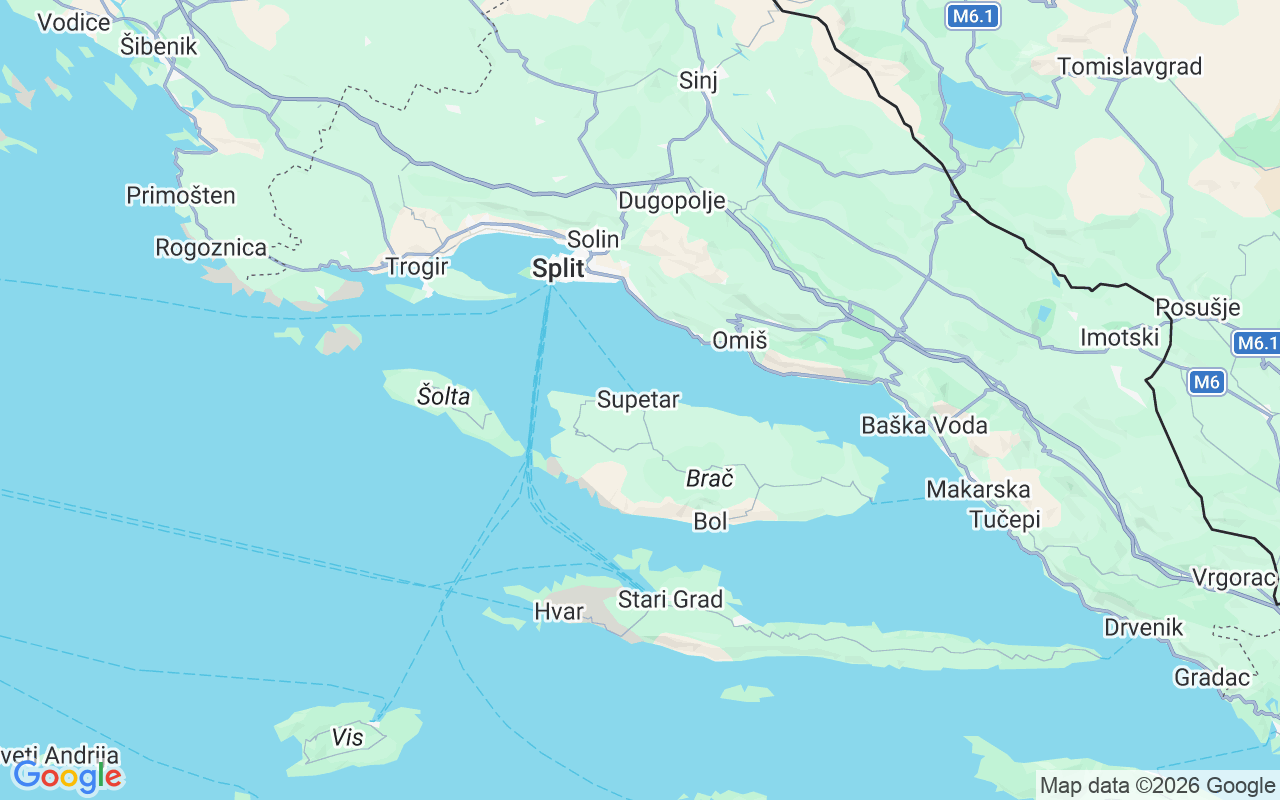 De locatie van RIB: Supetar,Sutivan,Postira,Splitska,Mirca, Supetar