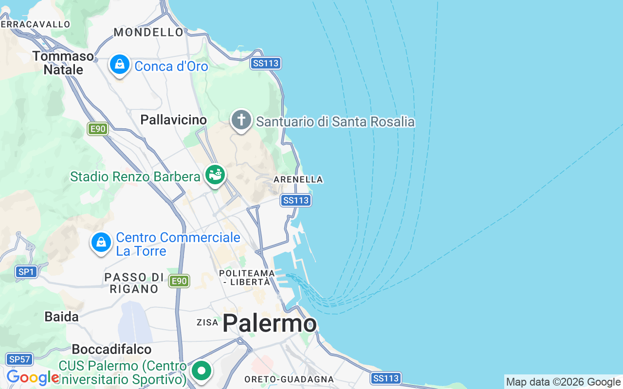 De locatie van RIB: Porto Arenella, Palermo