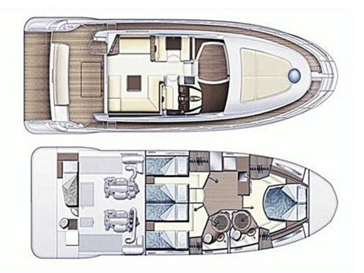 Motorboat  Azimut 47 Fly Plattegrond van de boot