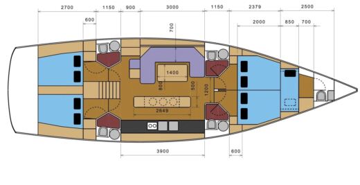 Sailboat D&D Kufner 54 Plattegrond van de boot