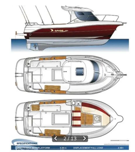 Motorboat Quicksilver Arvor215 Plattegrond van de boot