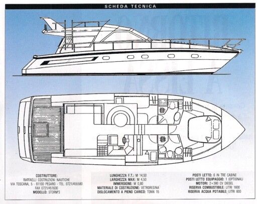 Motorboat Raffaelli Storm 47 Plattegrond van de boot