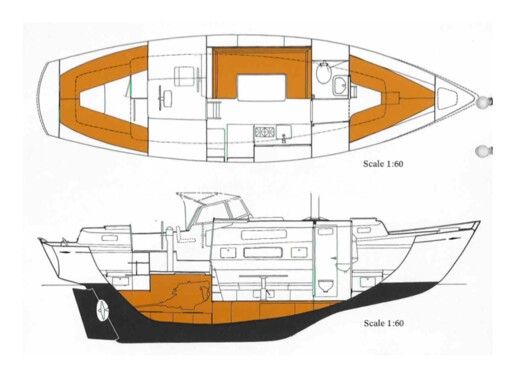 Sailboat Halleberg Rassy Rasmus 35 Ketch Boat layout