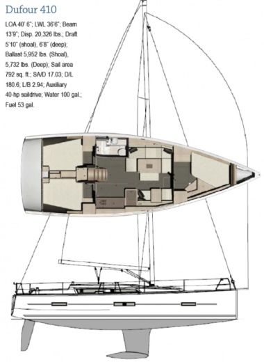 Sailboat Dufour 410 GRAND LARGE Boat layout