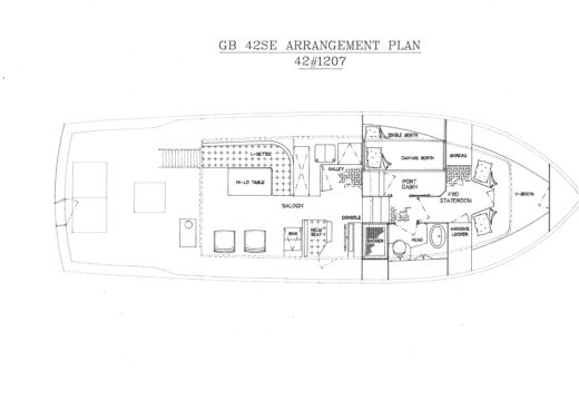 Motorboat GRAND BANKS 42 SEDAN Boot Grundriss