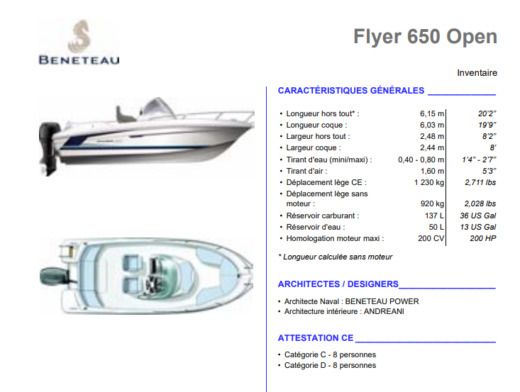 Motorboat Beneteau Flyer 650 Open Boat design plan