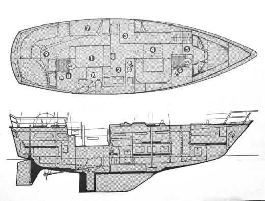 Sailboat Wauquiez Amphitrite 43 Plattegrond van de boot
