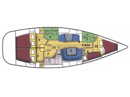 Sailboat Jeanneau Sun Odyssey 43 Plattegrond van de boot