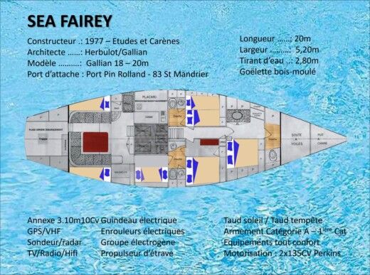 Sailboat Etude de Carènes Gallian 20m Boat design plan
