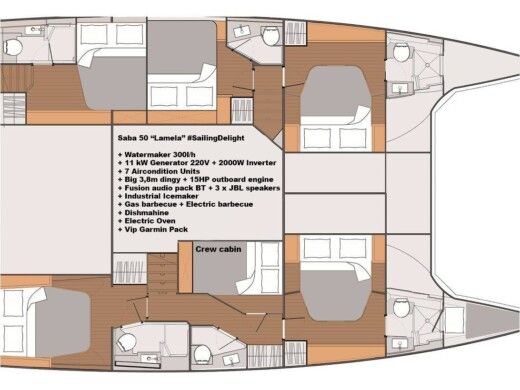 Catamaran  Saba 50 Plattegrond van de boot