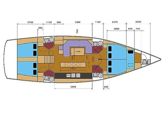 Sailboat  D&D Kufner 54 Plattegrond van de boot