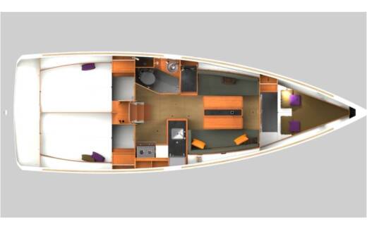 Sailboat JEANNEAU SUN ODYSSEY 349 Plattegrond van de boot