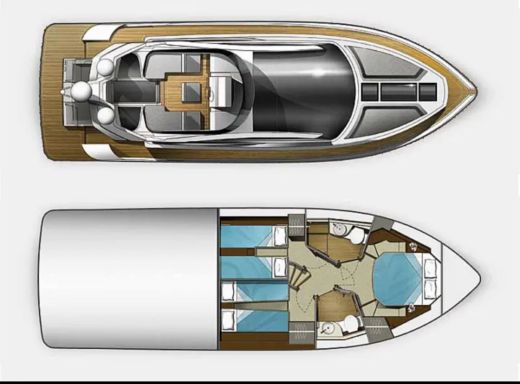 Motorboat Galeon 430 skydeck boat plan