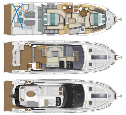 Motorboat Beneteau Monte Carlo 5 Plattegrond van de boot