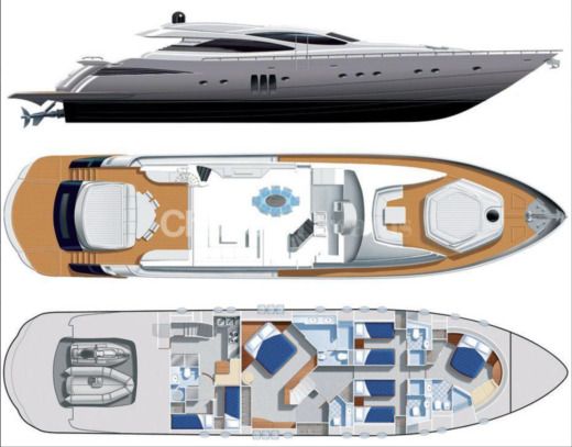 Motor Yacht Pershing 90 Plattegrond van de boot