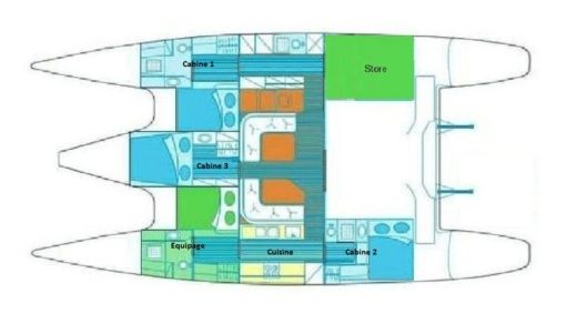 Catamaran JEANTOT MARINE Privilège 51 Plattegrond van de boot