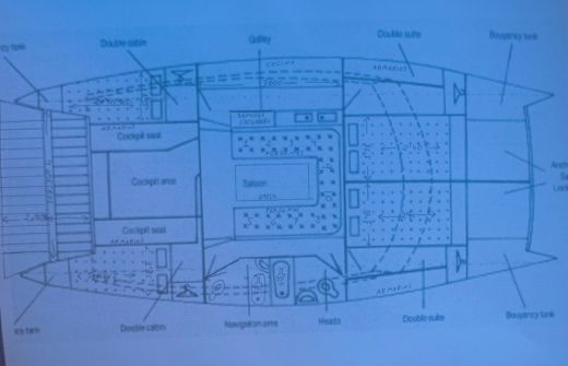 Catamaran Dean Catamarans 33 Plattegrond van de boot