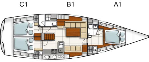 Sailboat Hanse 470 -- 6 hours Morning Sailing Trip Plattegrond van de boot